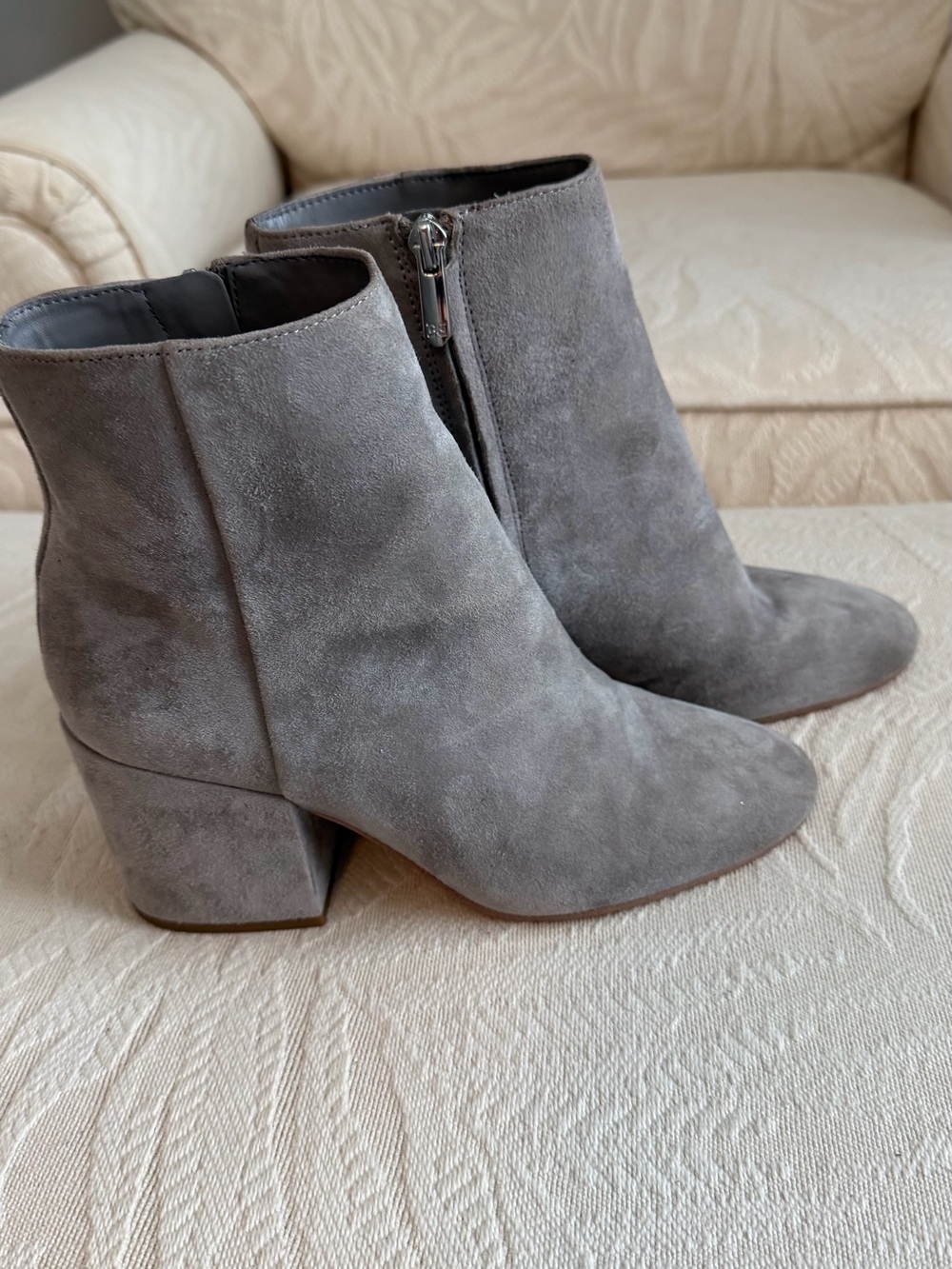 Women's Sam Edelman Gray Suede Ankle Boots - Classic Side-Zip Style